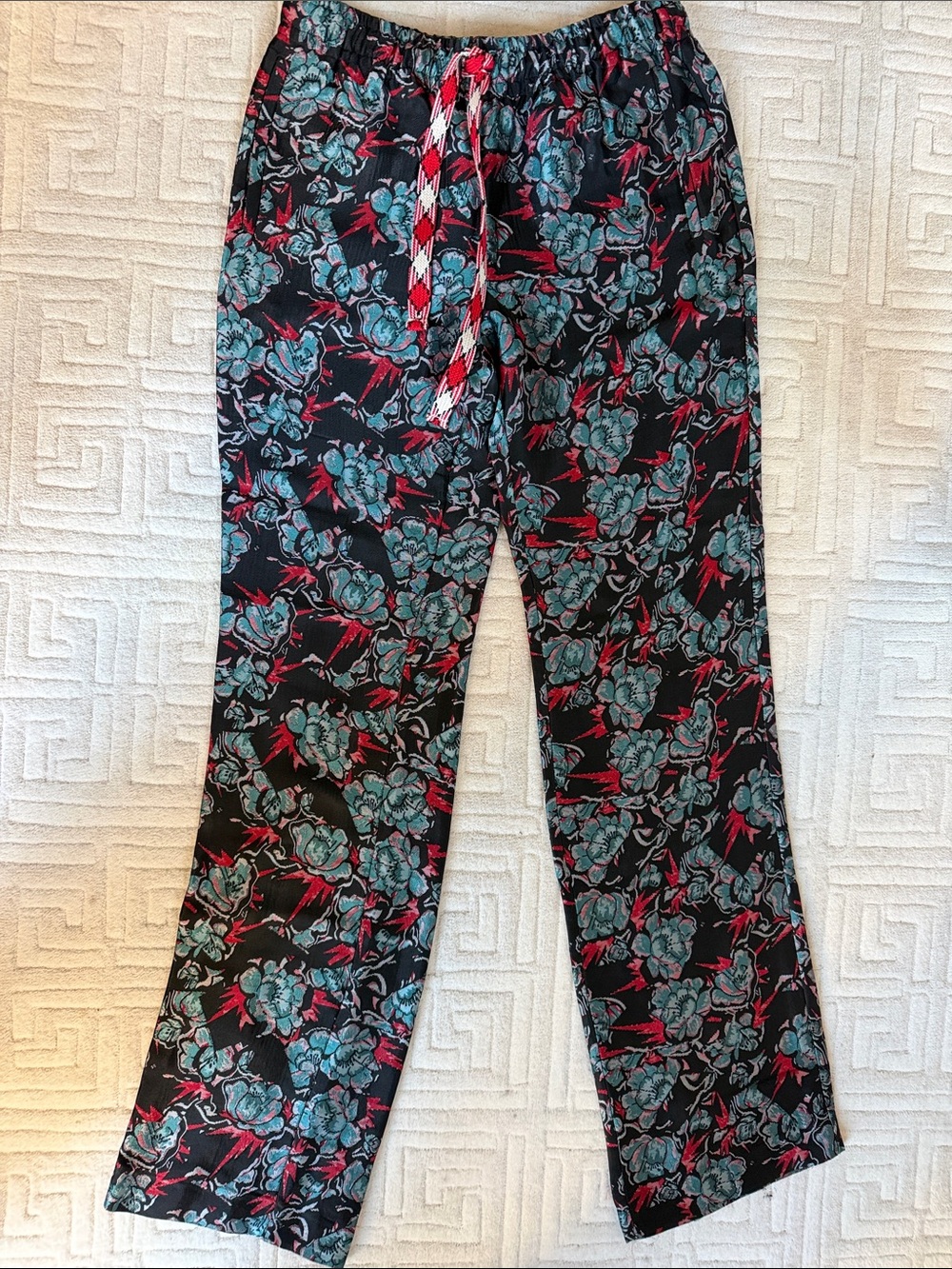 Zadig & Voltaire Black Sweatpants with Teal Floral and Red Accents